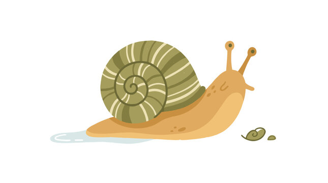 A sluggish, slick snail with a spiraled shell moves along. The illustration is a hand‑drawn slug or snailfish, rendered as a colored, flat, textured vector image set against a white background