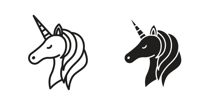 Alicorn icon linear vector outline, symbol logo design style