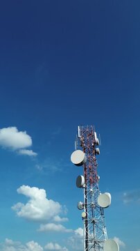 Dynamic aerial drone footage of Telecommunication cell phone tower signal Transmission with diverse angles and movements for technology for production design