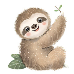 Obraz premium Playful sloth hanging from branch with happy expression and bright eyes