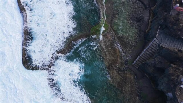 Powerful Atlantic Swell Inundating Volcanic Rock Pool and Coastal Hazard Zone in the Canary Islands