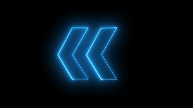 Glowing neon purple arrow left direction icon. Abstract neon flashing light back arrow loading animation. Seamless loop, 4k neon arrow video on a black background.