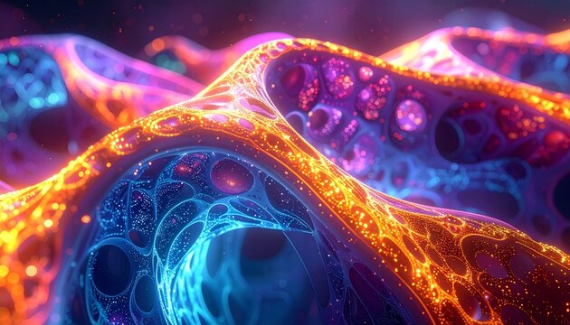 Abstract Organic Structure Glowing with Vibrant Colors for Medical or Scientific Concepts and Design Elements.