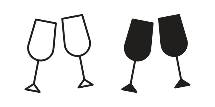 Champagne Glass icon linear vector outline, symbol logo design style