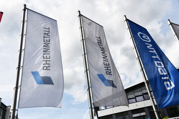 Naklejka premium Dusseldorf, North Rhine-Westphalia, Germany - May 16, 2024: headquarters of Rheinmetall AG in Dusseldorf, Germany - Rheinmetall is a European defence contractor