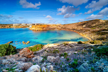 Fototapeta premium Paradise landscape Malta turquoise bay, Għajn Tuffieħa.