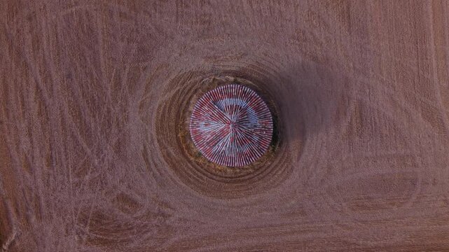 Aerial view from a drone of ancient dovecotes in the Tierra de Campos Region, Palencia Province, Castile and Le&oacute;n, Spain, Europe