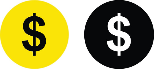 Fototapeta premium Two circular icons featuring dollar signs in contrasting yellow and black colors on white background Vector