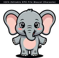 Obraz premium Cute cartoon elephant mascot character in editable vector format