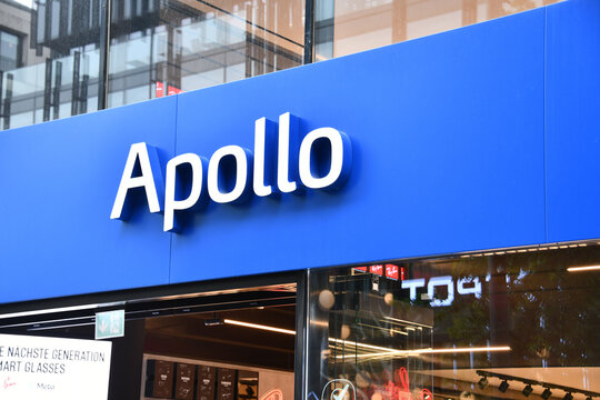 Dusseldorf, North Rhine-Westphalia, Germany - May 16, 2024: Apollo Optik store in D&uuml;sseldorf, Germany - Apollo is a German Optics company focusing on retail eyewear