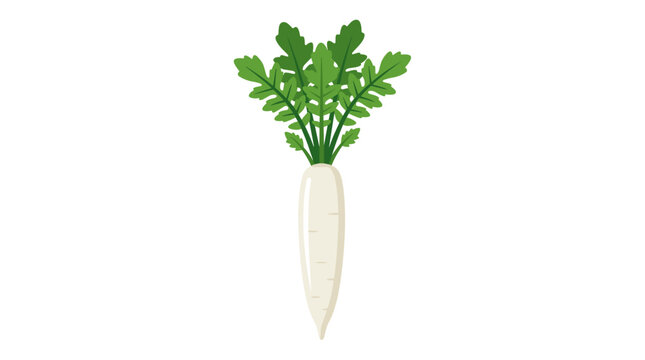 A long Japanese daikon radish tuber with a leaf, rendered as a bright flat vector icon on a white background