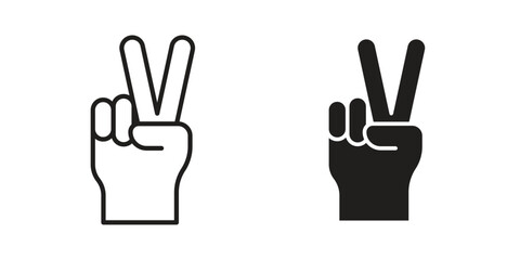 Obraz premium Hand peace icon linear vector outline, symbol logo design style
