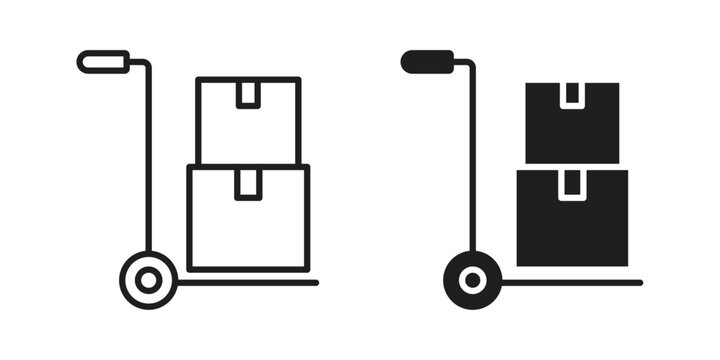 Hand truck icon linear vector outline, symbol logo design style
