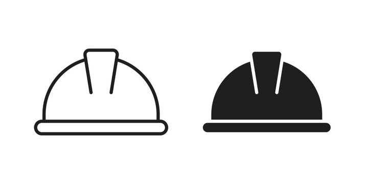 Hard hat icon linear vector outline, symbol logo design style