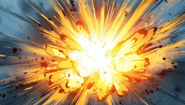 Vibrant Abstract Comic Book Explosion Flash With A Stunning Anime Vibe And Intense Explosions. Bright Starburst And Bomb Blast Illustrationsunfold  On The Page.