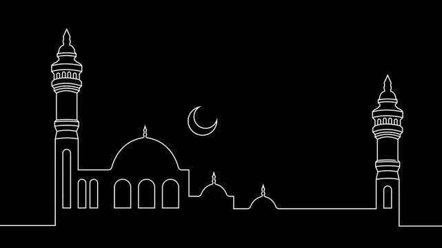 Minimalist mosque line art on dark background