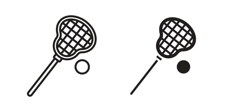 Lacrosse stick ball icon linear vector outline, symbol logo design style