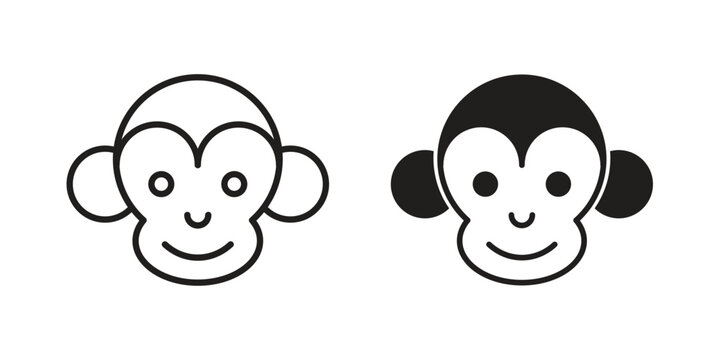 Monkey icon linear vector outline, symbol logo design style