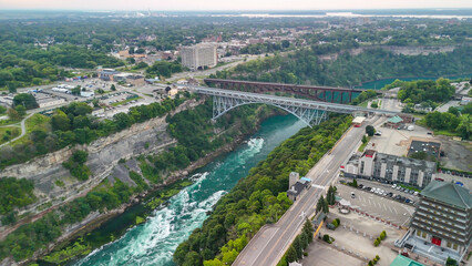 Fototapeta premium Aerial view of Niagara Falls river and gorge, Canada and United States border