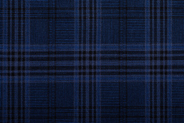 Seamless blue plaid textile pattern with intersecting dark lines, ideal for backgrounds, fashion,...