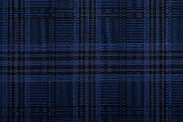 Seamless blue plaid textile pattern with intersecting dark lines, ideal for backgrounds, fashion, textiles, and design projects. © alesmunt
