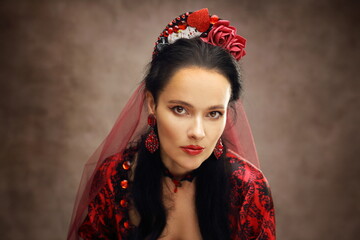 Fototapeta premium Horizontal Banner of Gothic Queen of Hearts with Wide Copy Space