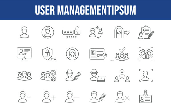 User management icon set with different symbols for login security and access control vector illustration