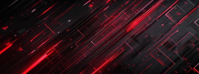 Fototapeta premium Dynamic Red Lines: A cutting-edge digital abstract, featuring streaks of vibrant red light crisscrossing a dark backdrop, creating an intense visual experience.