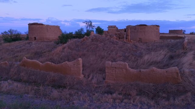 Aerial view from a drone of ancient dovecotes in the Tierra de Campos Region, Palencia Province, Castile and Le&oacute;n, Spain, Europe
