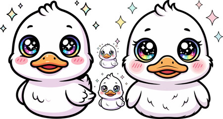 Obraz premium Set of 3 cute cartoon duck characters vector