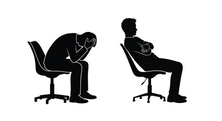 Fototapeta premium Two men in chairs one despairing and one contemplative silhouette