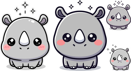 Set of 4 cartoon rhino stickers vector © Design