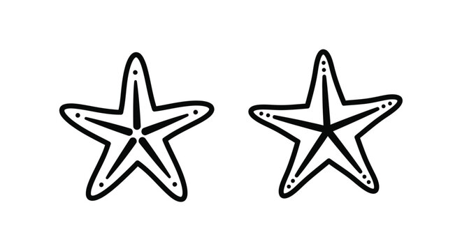 Two starfish illustrations shown in a striking black outline silhouette
