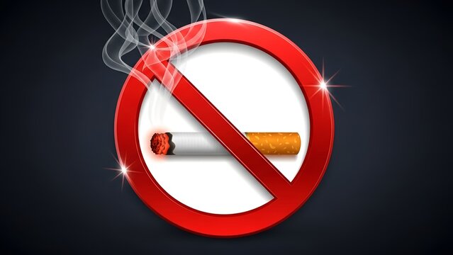 Striking red no smoking prohibition sign featuring a lit cigarette under a stark diagonal cross