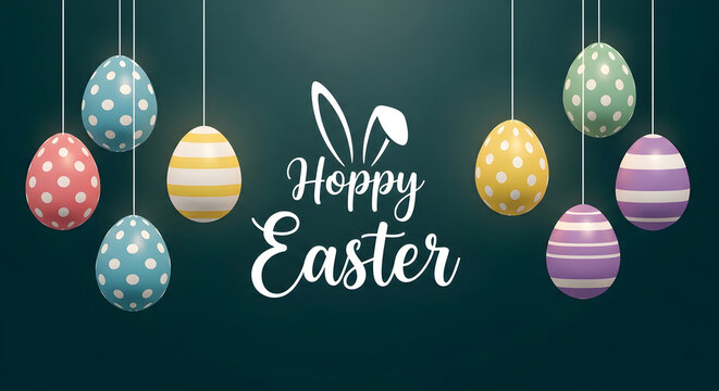 Easter celebration with colorful hanging eggs and bunny
