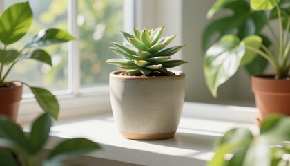 Fototapeta premium Growing succulents indoors care guide for houseplants living room photo bright environment close-up plant aesthetics