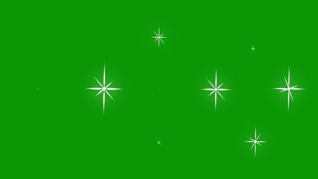 Twinkling stars gluing sparkle animation, twinkling glitter stars motion graphics on, pace visuals, and video editing, sine effect glitter stars sheet for motion design, green screen background. 4k