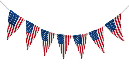 Fototapeta premium Bunting garland with USA flags isolated on transparent background