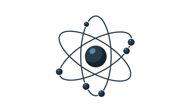 Scientific illustration of an atom model shows electrons orbiting a central nucleus in a clean, modern vector design on a white background.