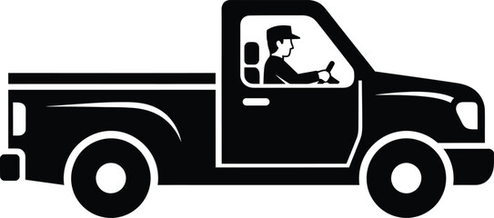 Black silhouette of a man driving a pickup truck © mdtaher