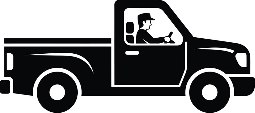 Black silhouette of a man driving a pickup truck