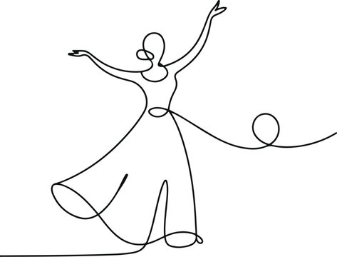 Dancing Woman Line Art Swirling Dress Elegant Movement Minimalist Style