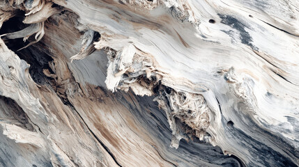 Obraz premium A close-up view reveals the intricate texture and abstract patterns of weathered driftwood, creating a natural and organic backdrop with a sense of age and history.