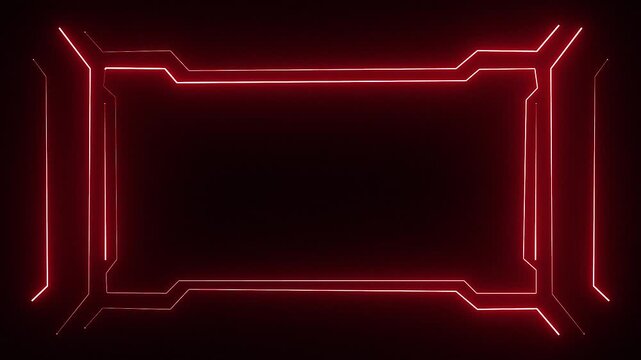 Red neon futuristic frame on black background for technology border and live stream
