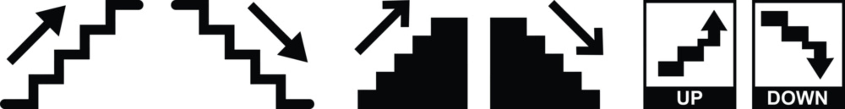 Stairs Up and Down Arrow Icons Set &ndash; Directional Staircase Sign Symbols Vector