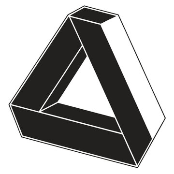 Penrose triangle impossible object optical illusion black and white geometric shape