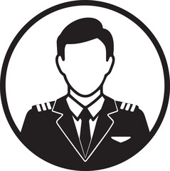 Hand Drawn Male Pilot Black and White Avatar Illustration in Minimal Line Art Style Design
