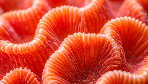 Close up of vibrant orange coral reef structure showcasing intricate details