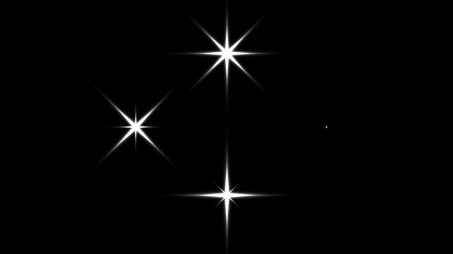Twinkle light stars glowing light effect sparkling stars animation, sparkle vector doodles, twinkling glitter stars motion graphics, flickering starfield for night sky, black screen background. 4k