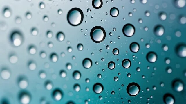 Serene close up of water droplets clustered on a window capturing peaceful natural beauty